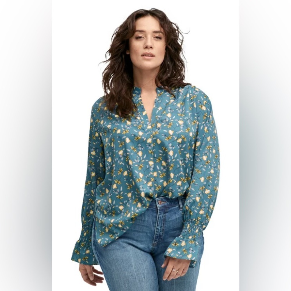 Ellos Long-sleeve, Floral, Notch-Neck Blouse